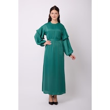 Violevin Er-cool Kadın Saten Kuşaklı Elbise 8053-30-zümrüt Yeşili