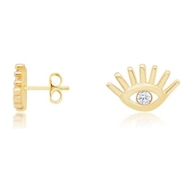 Diamond Line-Gülaylar - Sarı Altın 14 Ayar Nazar Boncuğu Küpe N11.9703