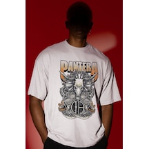 Pantera Rock Metal Müzik Grubu Ön Baskılı Unisex Oversize Tişört Beyaz
