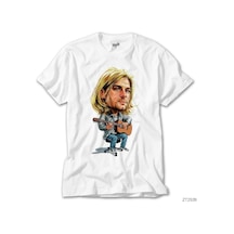 Kurt Cobain Cartoon Beyaz Tişört Beyaz