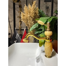İsaoğlu Yapı Gold Lavabo Bataryası Mermer Tasarımlı Altın Lavabo Musluğu Gold