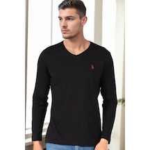 T9587 Dewberry V Yaka Erkek Uzun Kol T-shırt-siyah