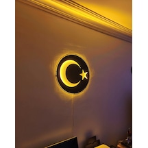 Motto Dekor Lazer Kesim Amber Led Işıklı Metal Türk Bayrağı Görselli Duvar Dekoru Duvar Aydınlatması Siyah