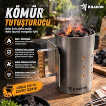 Bravon Outdoor Tutuşturma Bacası , Kömür Ateşleme Bacası, Har Bacası,1,2mm Paslanmaz Ömürlük , Siperlikli