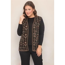Kadın Etnik Model Triko Örgü Kilim Yelek 1070-gümüş Gümüş