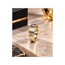 Unisex Gold Gümüş Detaylı Çelik Yüzük Altın - 919415418 Altın