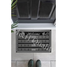 Welcome Hoş Geldiniz Kapı Önü Paspası Gri Rengi