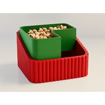 3d Baskı Fıstık Kasesi - Çift Hazneli Kabuk Ayırıcı Sunum Kasesi - Kırmızı Yeşil Çok Renkli