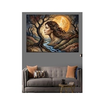 Gece Dolunay Altında Doğa Ana Yağlı Boya Dokulu Kanvas Tablo Canvas Tablosu