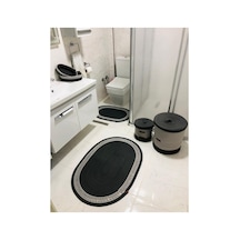 Hasır Jüt 6 Parça Banyo Seti Siyah Gri Siyah Gri