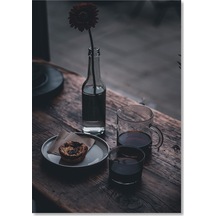 Cakasepetim Muffin Ve Espresso İle Şişede Çiçek Ahşap Mdf Tablo