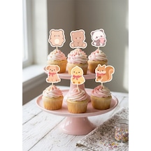 12 Li Sevimli Hayvanlar Cupcake Süsü Ve 12 Li Pipet Seti