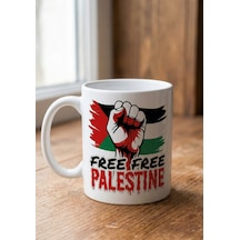 Özgür Filistin Free Palestine Ve Mescidi Aksa Temalı Özel Tasarım Çift Taraflı Baskılı Kupa Bardak Beyaz