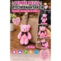 1 Adet Pembe Peluş Ayıcık Anahtarlık 15x8 Cm Çanta Sırt Çantası Anahtar Aksesuarı Sevimli Fiyonklu