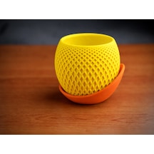 3d Baskı Küre Saksı - Kafes Dokulu İki Parçalı Dekoratif Saksı - Sarı-turuncu Çok Renkli