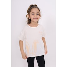 Toontoy Kids Toontoy Kız Çocuk Bunny Baskılı Tişört Ekru
