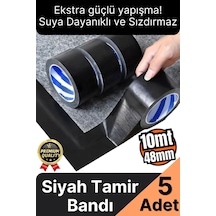 5 Adet Ekstra Güçlü Dayanıklı Su Geçirmez Sızdırmaz Yalıtım İzolasyon Siyah Tamir Bandı 10 Mt 48 Mm