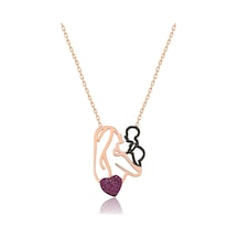 Papatya Silver Anne Çocuk Kalp Kolye Fuşya Taşlı Rose Gold Kaplama Gümüş UVPS100536