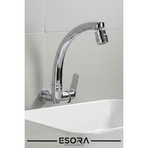 360 Oynar Başlıklı Kuğu Borulu Duvardan Tek Su Mutfak - Banyo Ve Lavabo Bataryası Krom