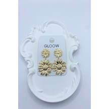 Demokan 6 Cm İki Ayçiçeği Sallantı Küpe Gold - Gümüş