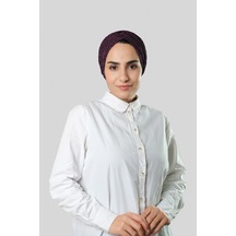 Mürdüm Pratik Hazır Geçmeli Tesettür Bone Jakar Kendinden Desenli 1209 07 Mürdüm