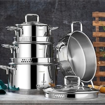 Diamond Strainer 8 Parça Süzgeç Paslanmaz Çelik Tencere Seti Cam Kapaklı