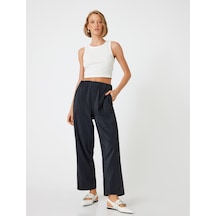 Koton Bol Paça Pantolon Cepli Beli Lastikli Siyah 5wak40041pw Siyah