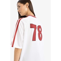 DeFacto Rolling Stones Oversize Geniş Kalıp V Yaka Sırt Baskılı Kısa Kollu Tişört E6139AX25SMWT34