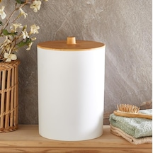 Bambu Görünümlü Ahşap Desen Çöp Kovası Banyo - Mutfak - Tuvalet - Balkon Beyaz, 6 Litre Siyah