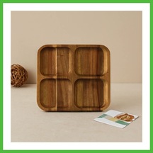 Vaveni Akasya Ahşap 4 Bölmeli Kare Servis Tepsisi 20x20x1.4 Cm Arz