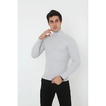 Erkek Fitilli Kaşkorse Kumaş Boğazlı Full Likralı Slimfit Body - Gri