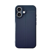 Apple Uyumlu iPhone 16 Kılıf Focus Deri Desen Silikon Arka Kapak Lacivert