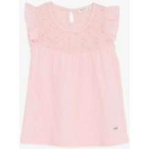 Breeze Kız Çocuk Tişört Fırfırlı Nakışlı 4-8 Yaş, Pembe-Pembe