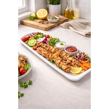 6 Adet Uzun Beyaz Melamin Tavuk Sunum Tabağı Kebap, Makarna, Meze Servis Tabağı 40x15 Cm Beyaz