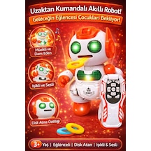 Uzaktan Kumandalı Disk Atan Akıllı Oyuncak Robot Işıklı Müzikli Dansçı Robot - Turuncu