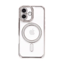 Apple İphone 16 Plus Kılıf Joke Simli Magneticsafe Kılıf - Pembe
