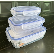 3 Parça Contalı Kapaklı Dikdörtgen Set 565-975-1675 Ml Vakumlu Contalı Kapaklı Saklama Kabı 3 Parça Set Mavi - Şeffaf
