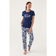 Pierre Cardin 8808 Kadın Kısa Kol Pijama Takımı Gece Mavisi Mavi