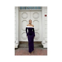 Lior Design Kadın Hediyelik Krep Kumaş Straplez Abiye Elbise Mor
