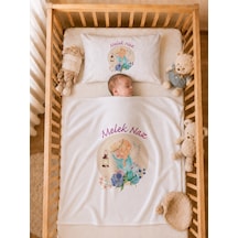 İsme Özel Kız Bebek Battaniye 80x80 Cm Ve Yastık Kılıfı 35x45 Cm %100 Pamuk Organik Baskılı Bebek Seti Bebek Hediyesi 2079yb Krem