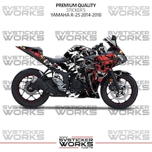 Yamaha R25 Kaplama Sticker Death Design Motor Kaplama Modeli Hazır Kit 2013-2018 Uyumlu Siyah