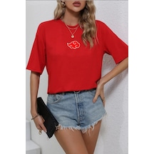 Unisex Ninja Akatsuki Baskılı T-shirt Kırmızı