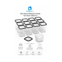 Kare Saklama Kabı 12'li Set 1300 Ml Siyah