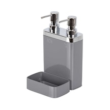 Gri Sünger Hazneli Mutfak Sıvı Sabunluk 300 Ml Ve Bulaşık Deterjanlık 500 Ml Gri
