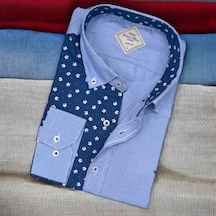 Pamuklu Mavi Uzun Kollu Erkek Gömlek Slim Fit Kalıp -9774 Mavi