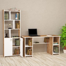 Kalenderdekor1 Kalender Dekor Avel-Twins Mayra 145 Cm Çalışma Masası Takımı 02 Beyaz  -  Meşe