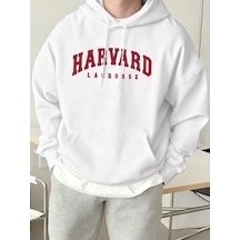 Tarzsokak Harvard Lacrosse Baskılı Kapüşonlu Üst Erkek Yumuşak Moda Tişörtü Spor Rahat Sokak Giysisi Te Beyaz