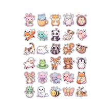 30 Adet Sevimli Hayvan Sticker Seti - Laptop Defter Ajanda Scrapbook İçin Çok Renkli