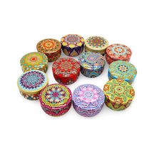 Mandala Desenli Metal Kutuda Orta Boy Kokulu Mum 1 Adet Karışık