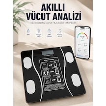 Akıllı Vücut Analiz Baskülü Bluetooth Bağlantılı 4 Sensörlü Lcd Ekranlı Dijital Tartı